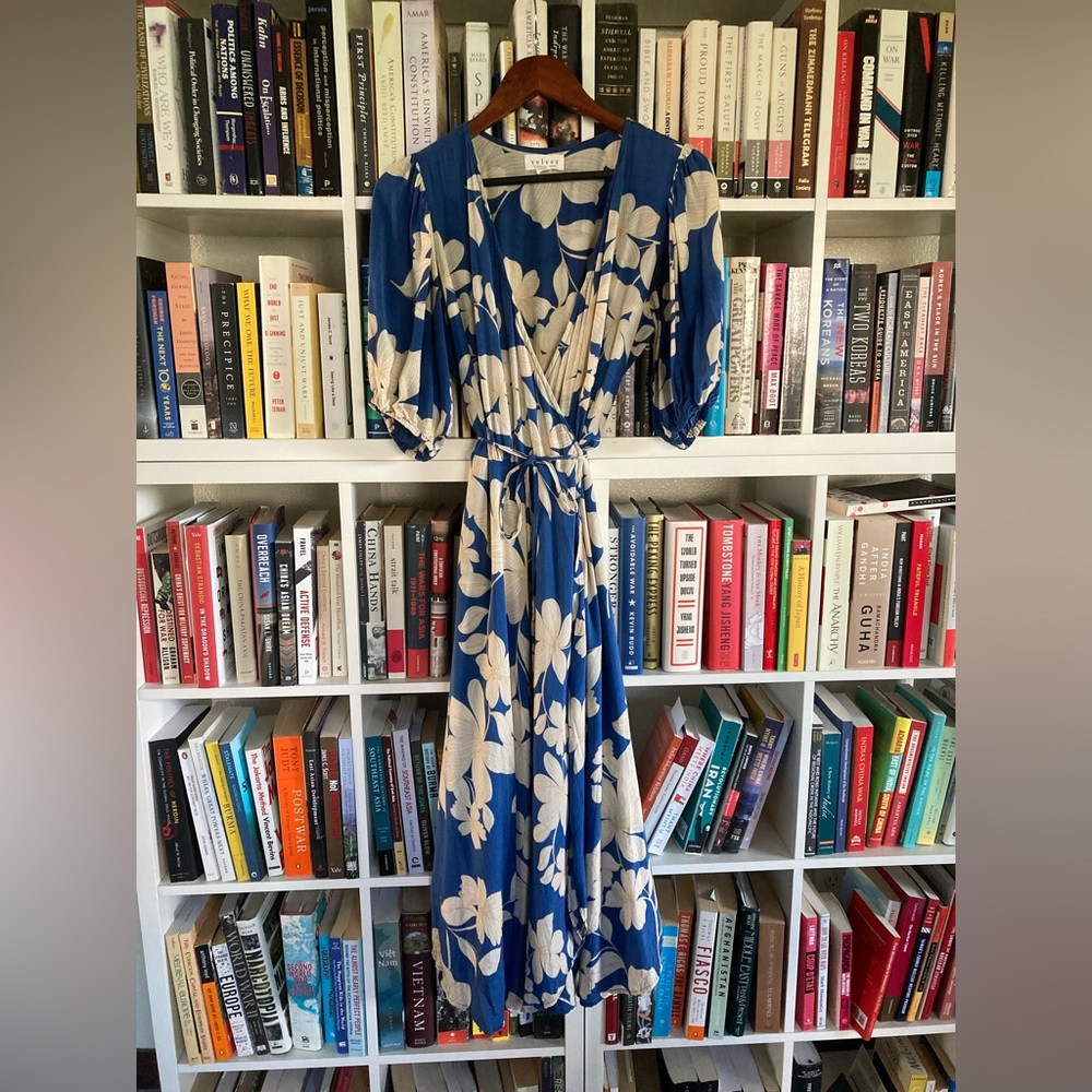Velvet by Graham & Spencer Blue Floral True Wrap Midi Dress